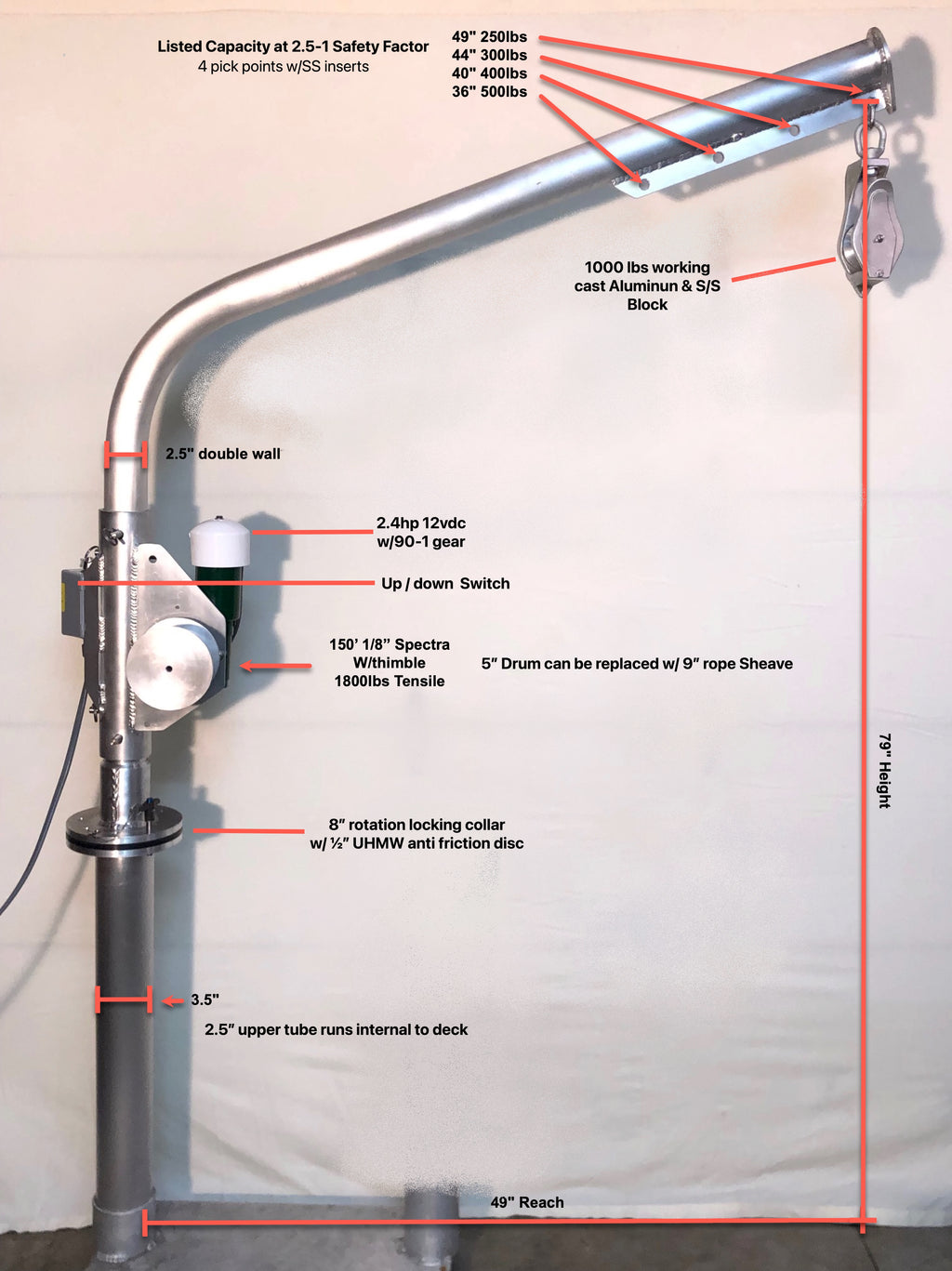 EZ-BS25 High CAPACITY sch80 2.5" Double Wall Electric Pot/Trap/Drum Hauler