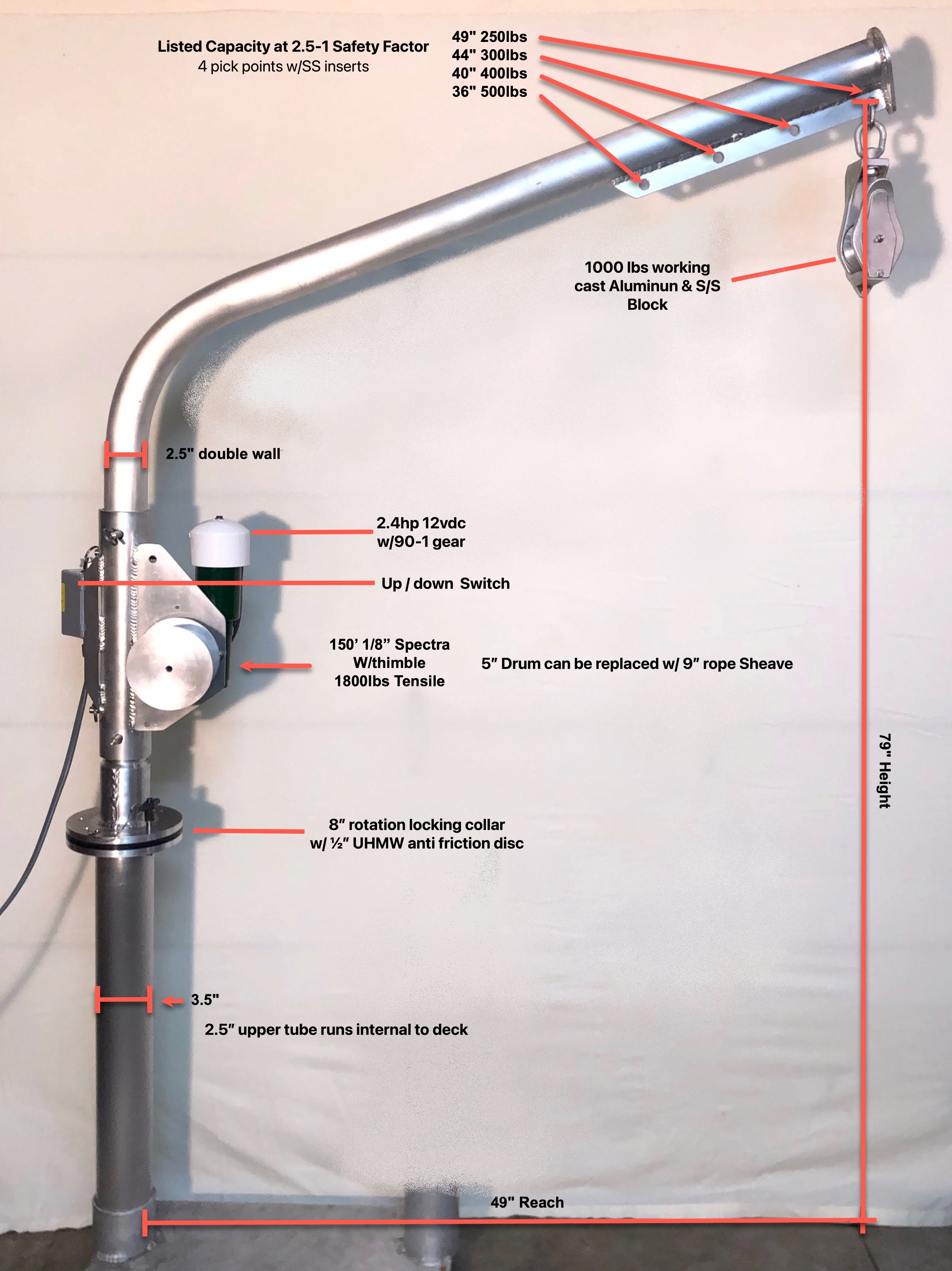 EZ-BS25 High CAPACITY sch80 2.5" Double Wall Electric Pot/Trap/Drum Hauler